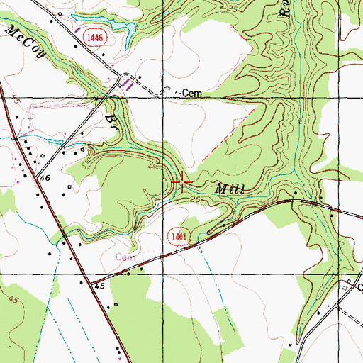 Topographic Map of McCoy Branch, NC