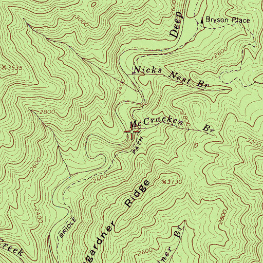 Topographic Map of McCracken Branch, NC