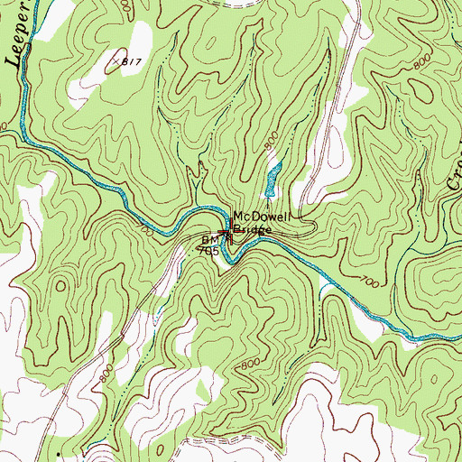 Topographic Map of McDowell Bridge, NC