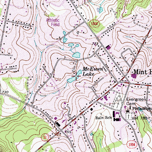 Topographic Map of McEwen Lake, NC