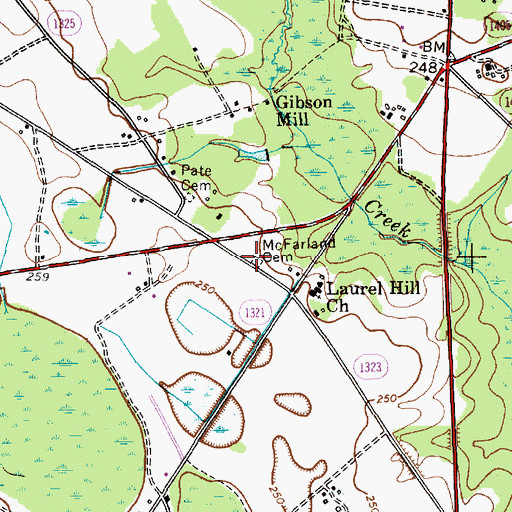 Topographic Map of McFarland Cemetery, NC