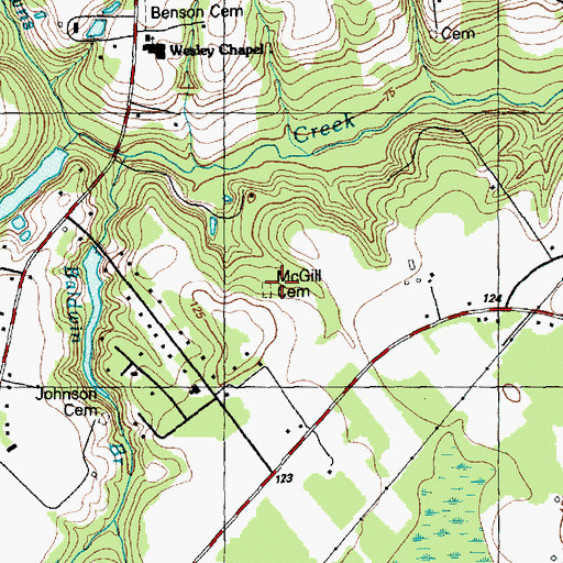 Topographic Map of McGill Cemetery, NC