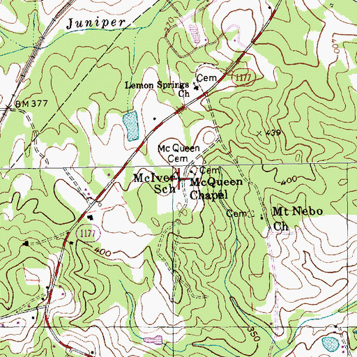 Topographic Map of McIver School, NC