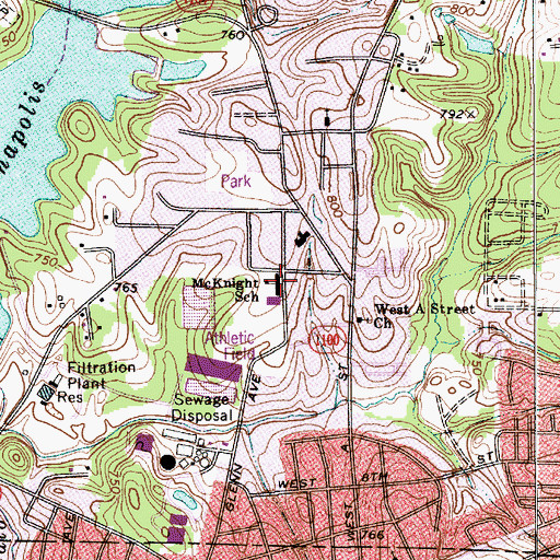 Topographic Map of McKnight School, NC
