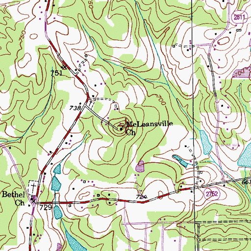Topographic Map of McLeansville Church, NC
