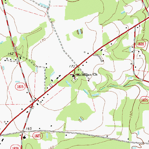 Topographic Map of McMillan Church, NC