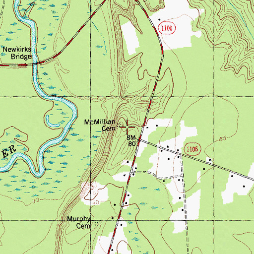 Topographic Map of McMillian Cemetery, NC