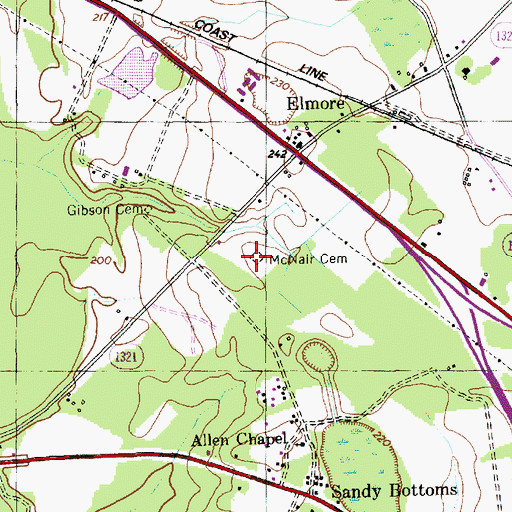 Topographic Map of McNair Cemetery, NC