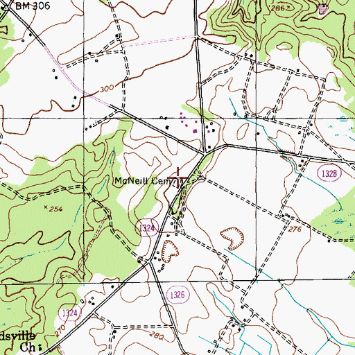 Topographic Map of McNeill Cemetery, NC