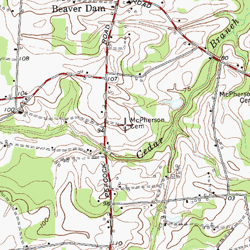Topographic Map of McPherson Cemetery, NC