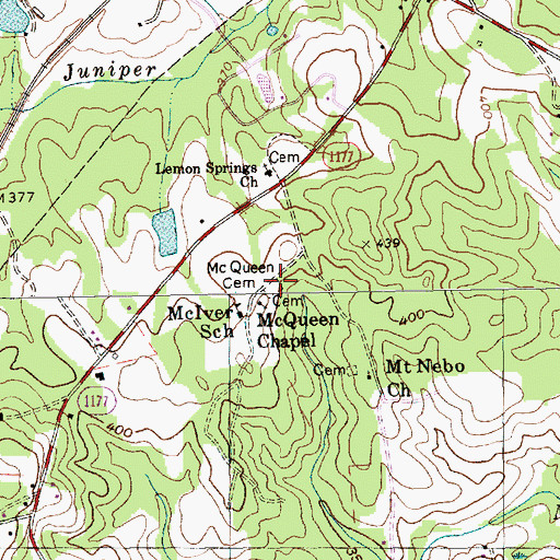 Topographic Map of McQueen Cemetery, NC