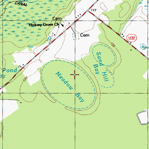 Topographic Map of Meadow Bay, NC