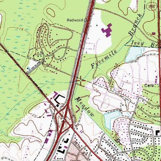 Topographic Map of Meadow Branch, NC