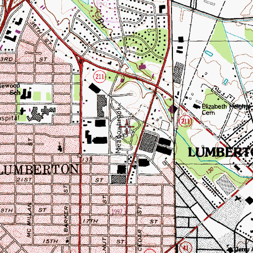 Topographic Map of Meadowbrook Cemetery, NC