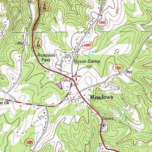Topographic Map of Meadows, NC