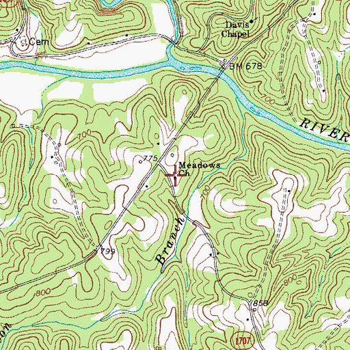 Topographic Map of Meadows Church, NC