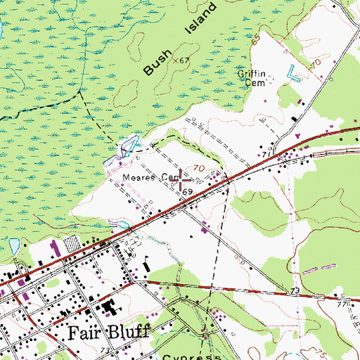Topographic Map of Meares Cemetery, NC