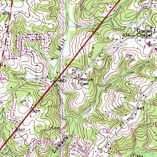 Topographic Map of Mecum Cemetery, NC