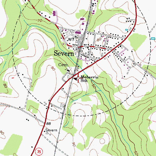 Topographic Map of Meherrin School, NC