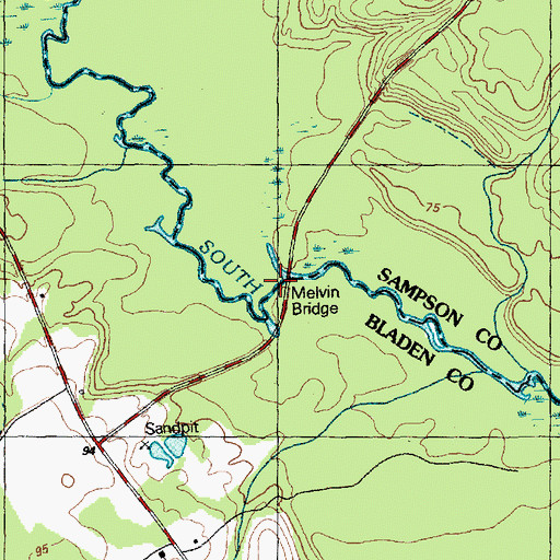Topographic Map of Melvin Bridge, NC