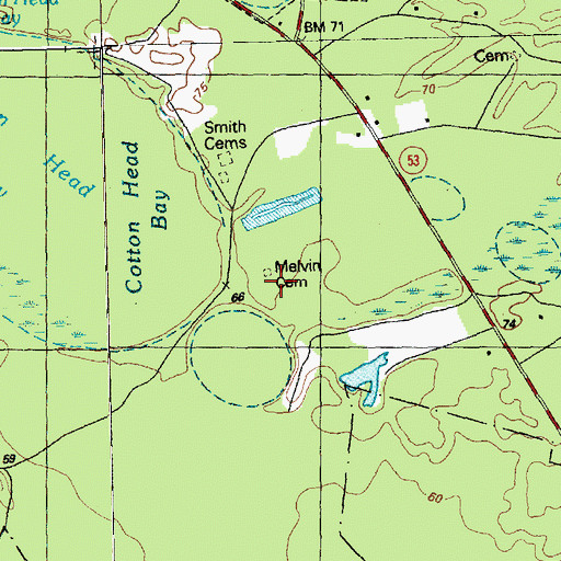 Topographic Map of Melvin Cemetery, NC