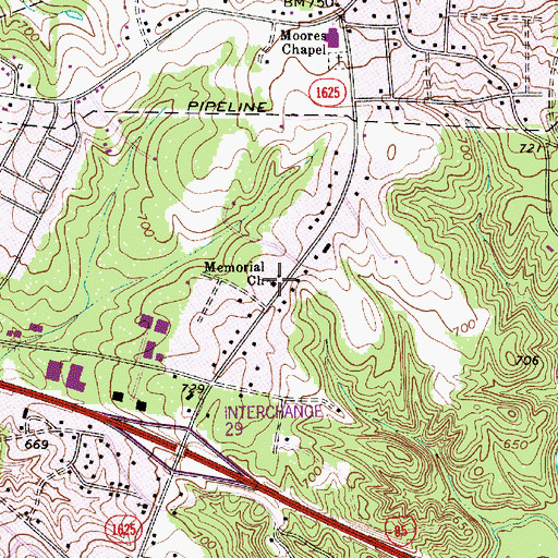 Topographic Map of Memorial Church, NC