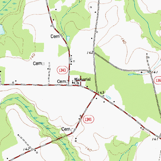 Topographic Map of Memorial Church, NC