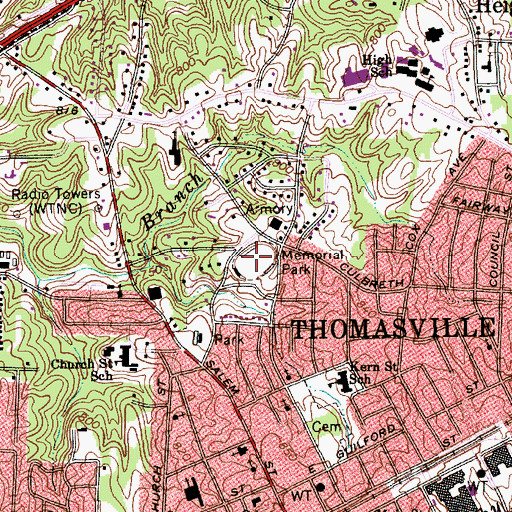 Topographic Map of Memorial Park, NC