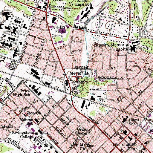 Topographic Map of Memorial Park Cemetery, NC