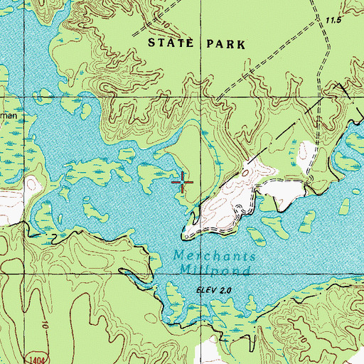 Topographic Map of Merchants Millpond, NC