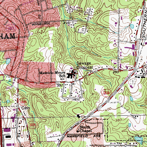 Topographic Map of Merrick-Moore School, NC