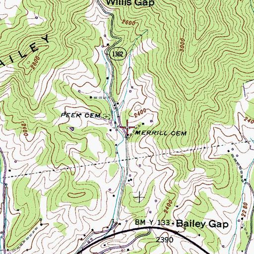 Topographic Map of Merrill Cemetery, NC