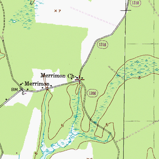 Topographic Map of Merrimon Church, NC
