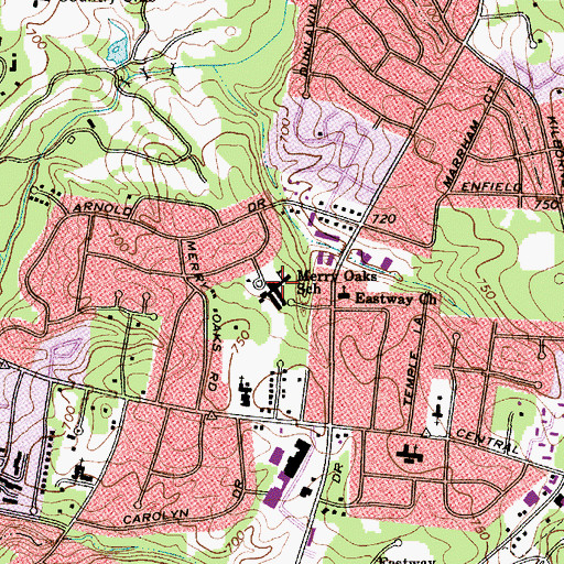 Topographic Map of Merry Oaks International Academy Elementary School, NC