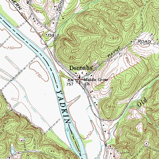 Topographic Map of Middle Cross Church, NC