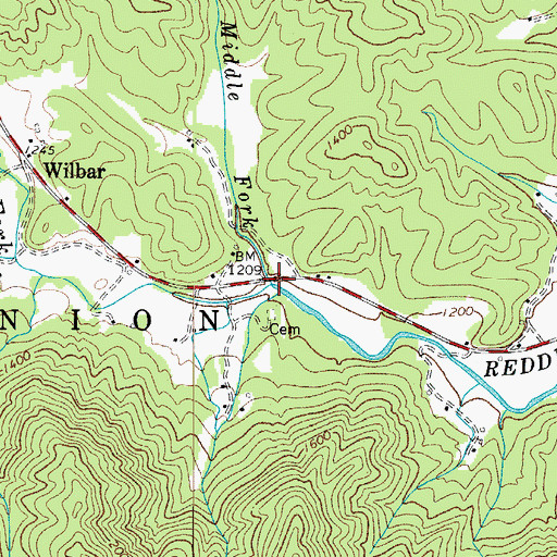 Topographic Map of Middle Fork Reddies River, NC