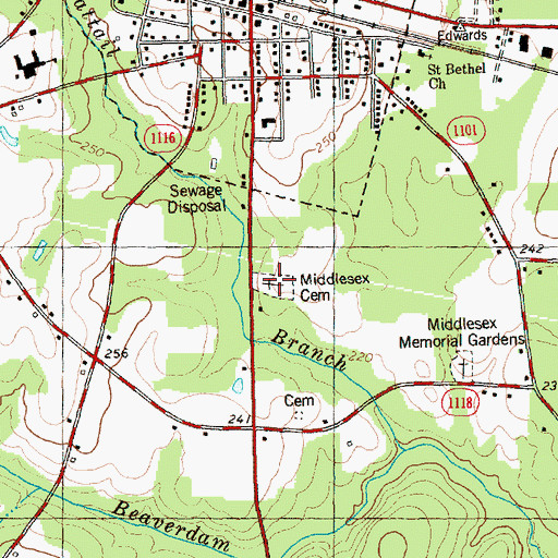 Topographic Map of Middlesex Cemetery, NC