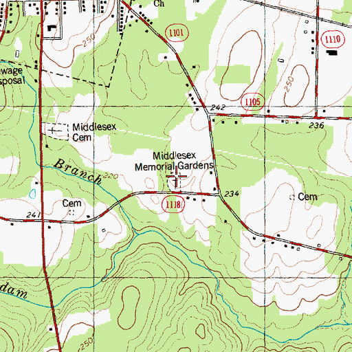 Topographic Map of Middlesex Memorial Gardens, NC