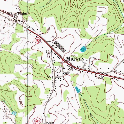 Topographic Map of Midway, NC