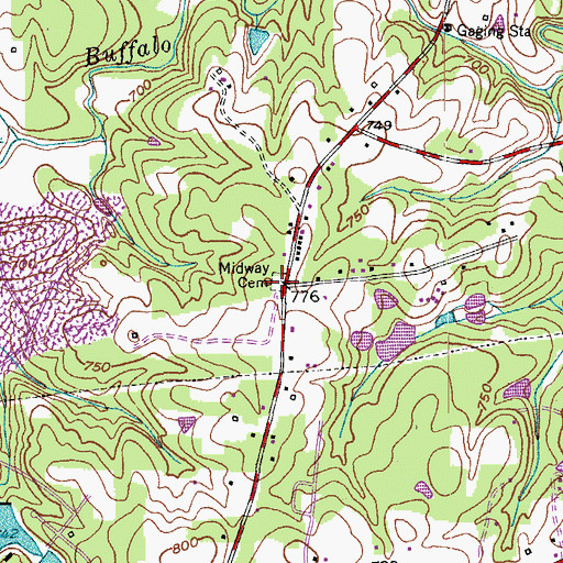 Topographic Map of Midway Cemetery, NC