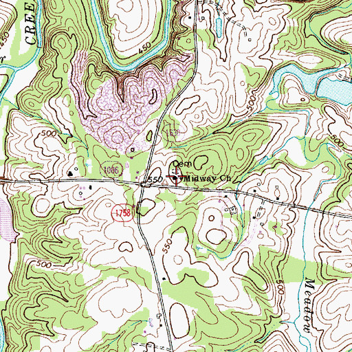 Topographic Map of Midway Church, NC