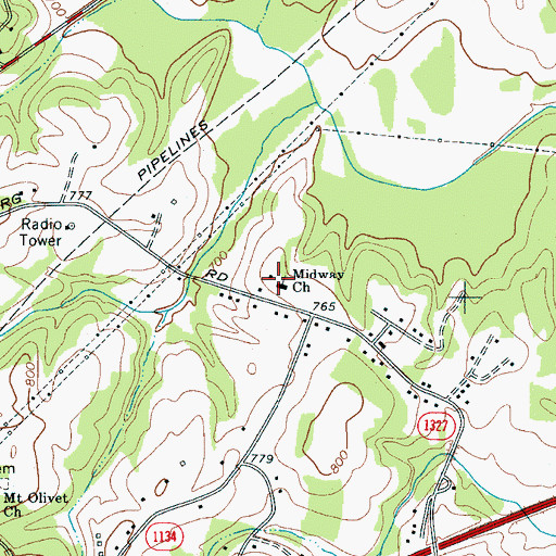 Topographic Map of Midway Church, NC