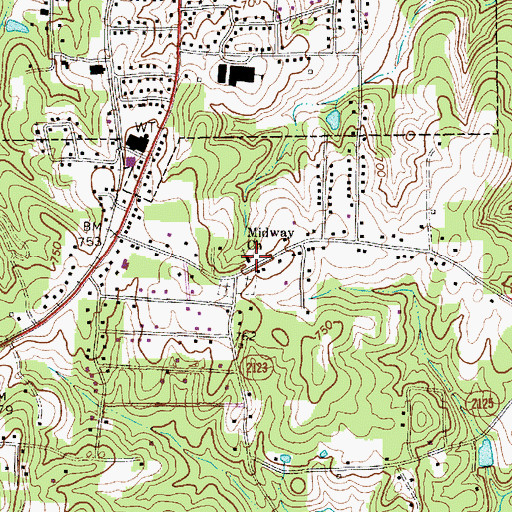 Topographic Map of Midway Church, NC