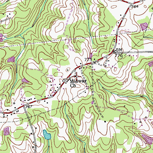 Topographic Map of Midway Church, NC