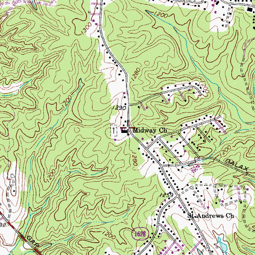 Topographic Map of Midway Church, NC