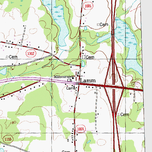 Topographic Map of Milbournie Church, NC