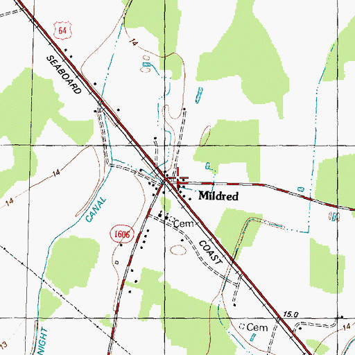Topographic Map of Mildred, NC