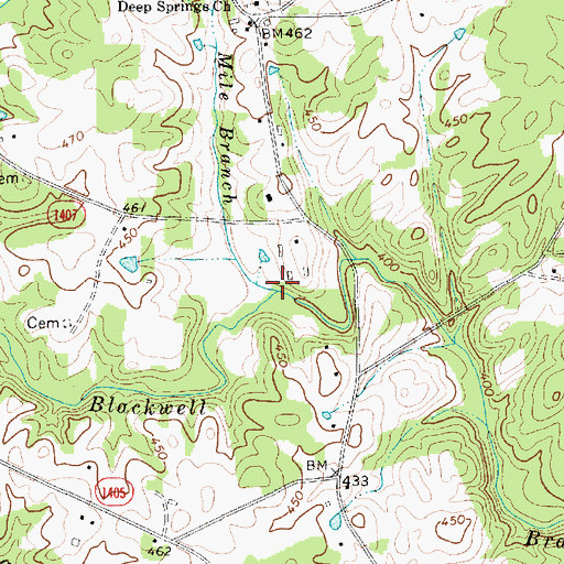 Topographic Map of Mile Branch, NC