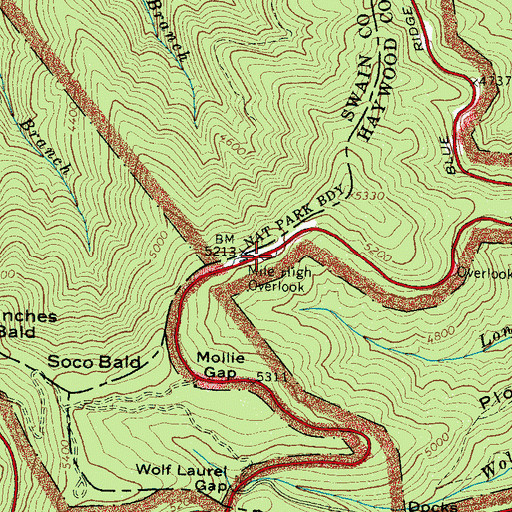 Topographic Map of Mile High Overlook, NC