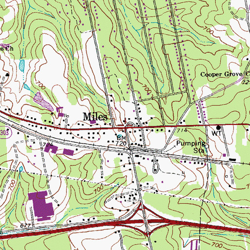 Topographic Map of Miles, NC